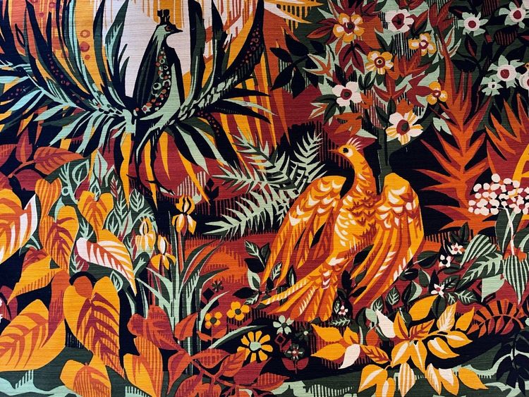 Hervé LELONG (1937) "l'île Heureuse", Hand-Printed Panel on Wool Fabric
