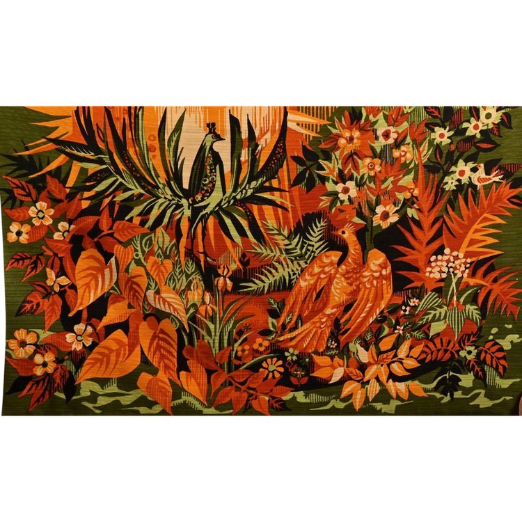 Hervé LELONG (1937) "l'île Heureuse", Hand-Printed Panel on Wool Fabric