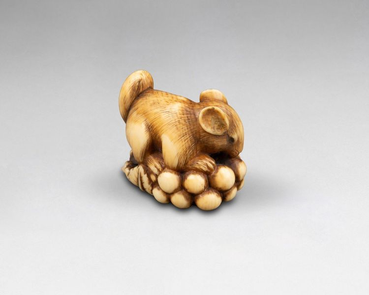 Netsuke En Ivoire Par Ranichi, Représentant Un Loir. Japon Edo