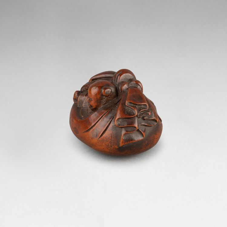 Netsuke – Petit Modèle Représentant Un Karako, Sac d'Hoteï Japon Edo