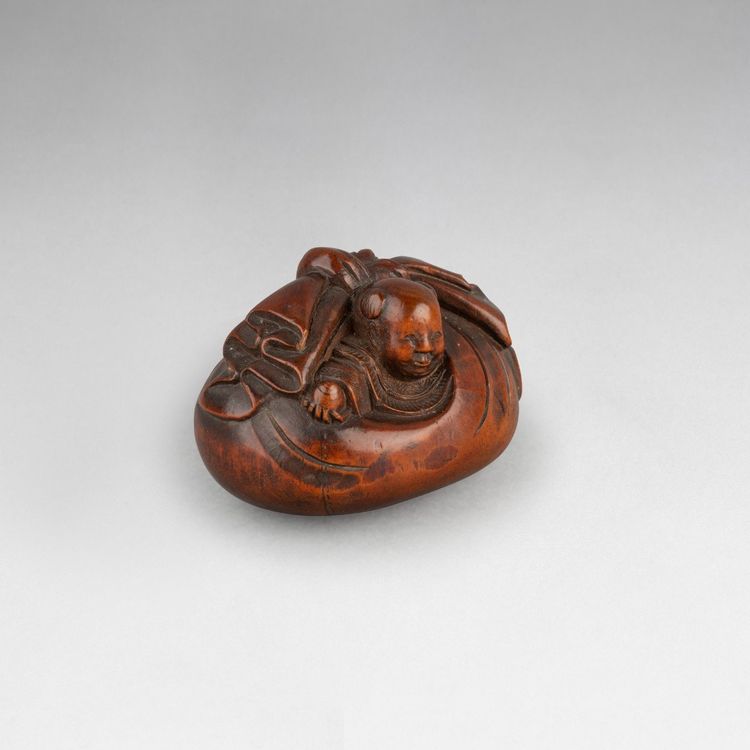 Netsuke – Petit Modèle Représentant Un Karako, Sac d'Hoteï Japon Edo