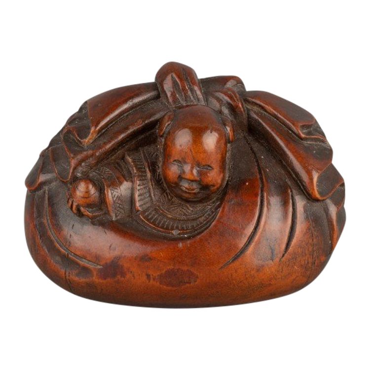 Netsuke – Petit Modèle Représentant Un Karako, Sac d'Hoteï Japon Edo