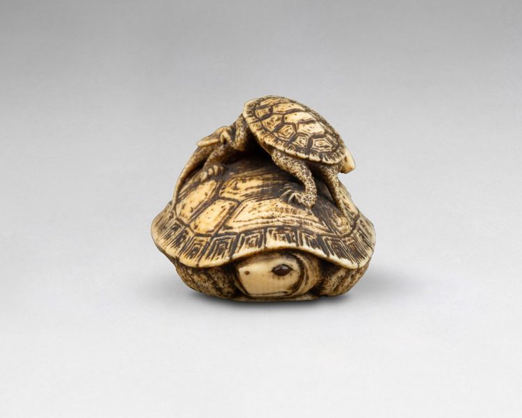 Netsuke in avorio raffigurante tre tartarughe. Giappone Edo, XIX secolo