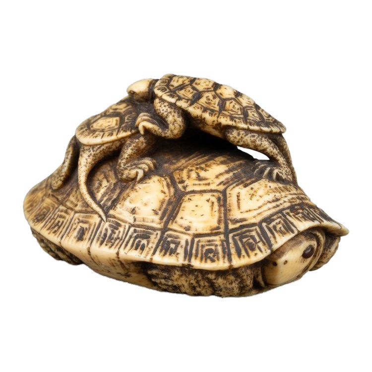 Netsuke in avorio raffigurante tre tartarughe. Giappone Edo, XIX secolo