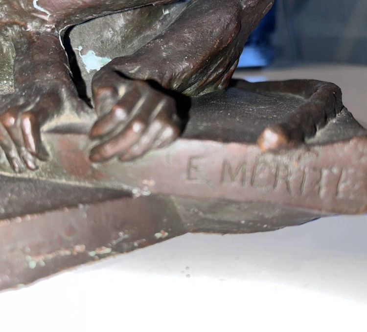 Édouard Paul MÉRITE (1867 - 1941)  "La Puce"  Sculpture En Plâtre Patiné  Signée