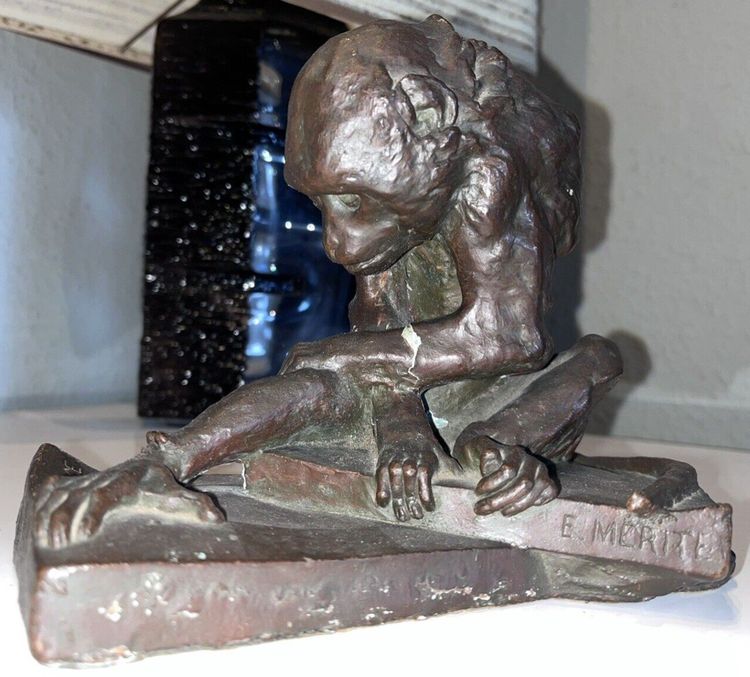 Édouard Paul MÉRITE (1867 - 1941)  "La Puce"  Sculpture En Plâtre Patiné  Signée