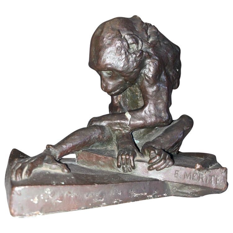 Édouard Paul MÉRITE (1867 - 1941)  "La Puce"  Sculpture En Plâtre Patiné  Signée