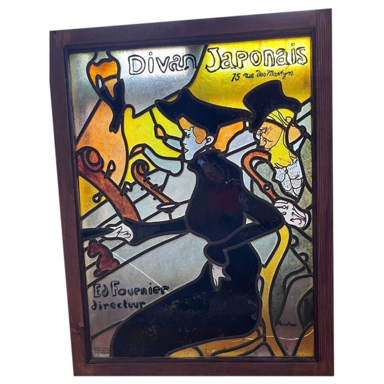 Tolosa LAUTREC Grande vetrata Art Nouveau Il divano giapponese H. 90 X L. 70 Cm