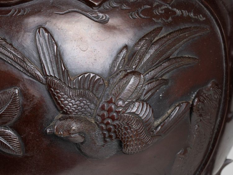 Bronze Incense Burner – Koro with Bird and Large Shishi Decor Japan