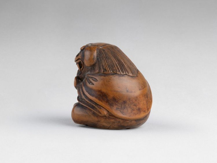 Netsuke Par Sansho – Shishimaï. En Bois Sculpté. Japon Edo