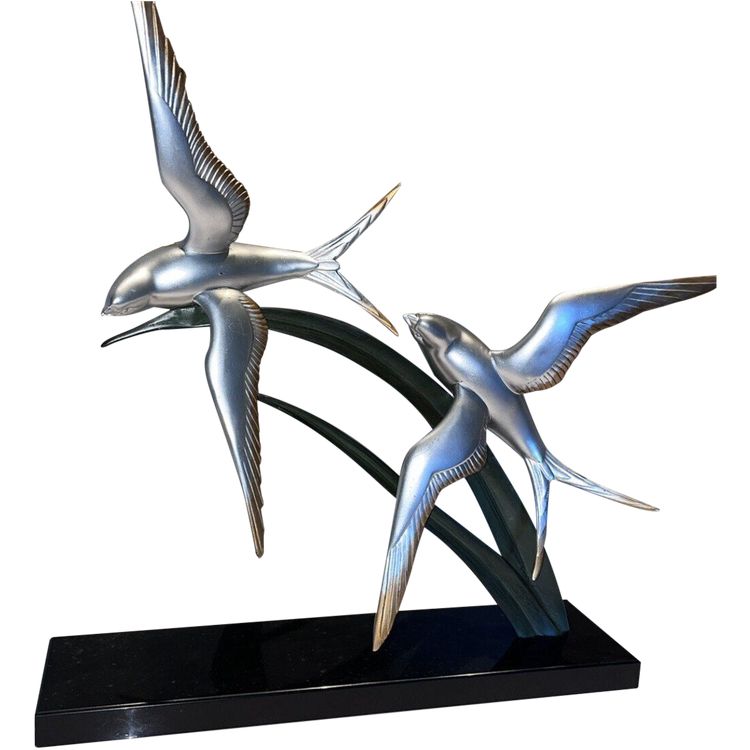 ROCHARD Irenée (1906-1984) Groupe En Régule Art Déco Sur Socle En Marbre  Signé