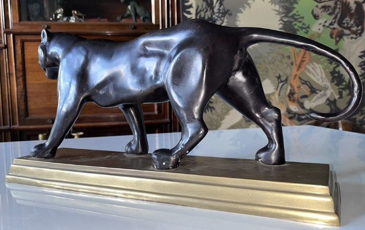Dans Le Style De Barye Grand Tigre En Marche, Bronze A Double Patine L43cm