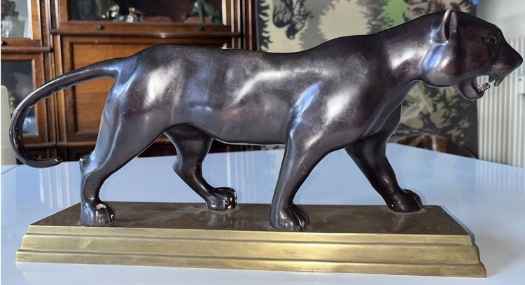 Dans Le Style De Barye Grand Tigre En Marche, Bronze A Double Patine L43cm