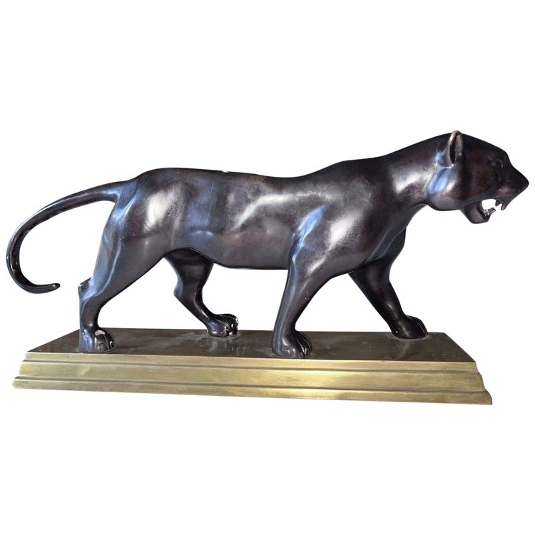 Dans Le Style De Barye Grand Tigre En Marche, Bronze A Double Patine L43cm