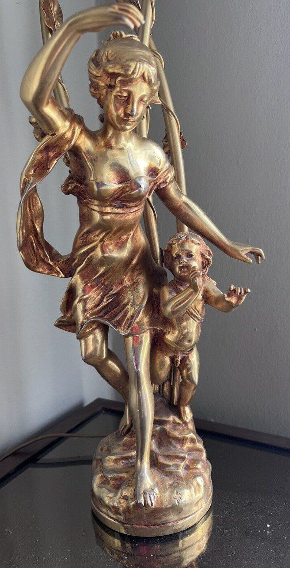 FERVILLE SUAN (1847-1925) 3-Light Gilded Metal Bronze Lamp Signed H80cm