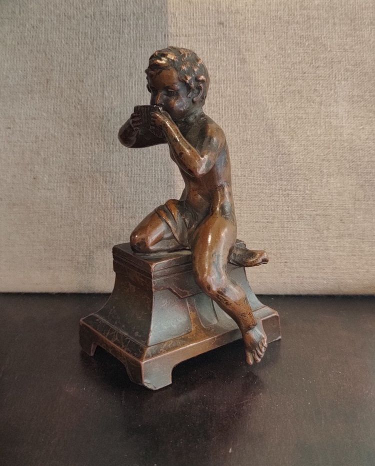 Bronzo, Scultura, Bambino con flauto, Ragazzo, Rame, XIX secolo