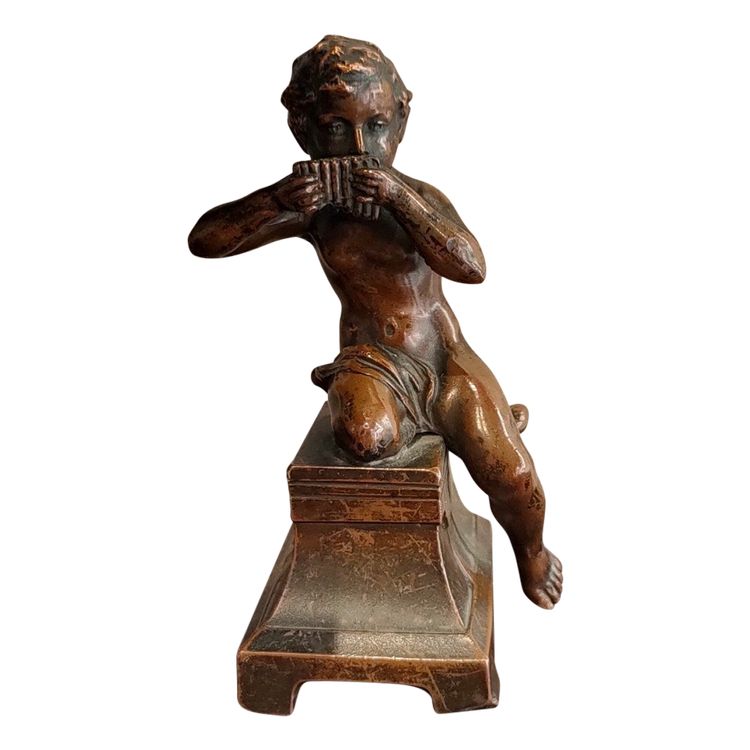 Bronzo, Scultura, Bambino con flauto, Ragazzo, Rame, XIX secolo