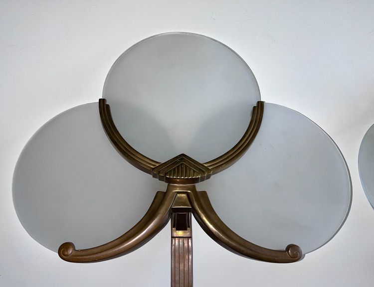 Art Deco Wall Lights In Gilded Metal And Three Glass Plates (Perzel Style)