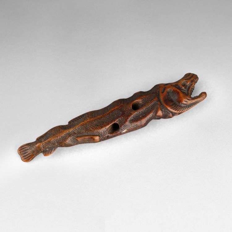 Sashi Netsuke - Carved wood dried salmon. Japan Edo 19th century
