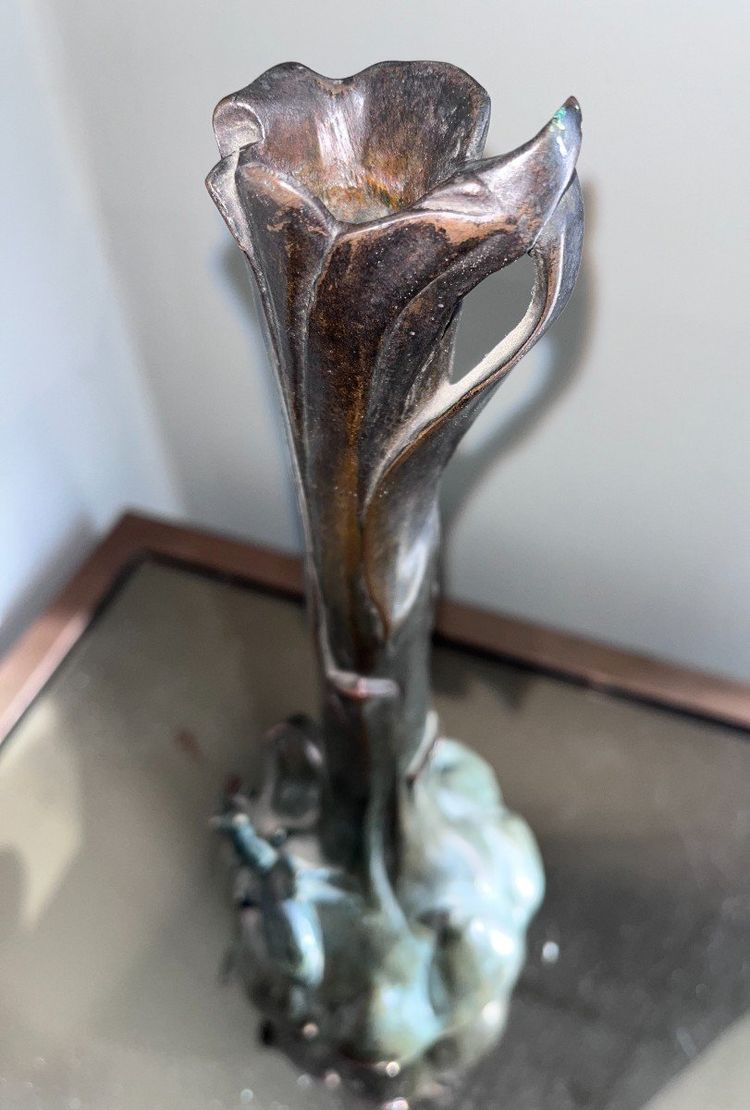 Louis-eugène MAUREL (1880-1941) & GOLDSCHEIDER   Vase En Bronze, Mante Religieuse  Signé
