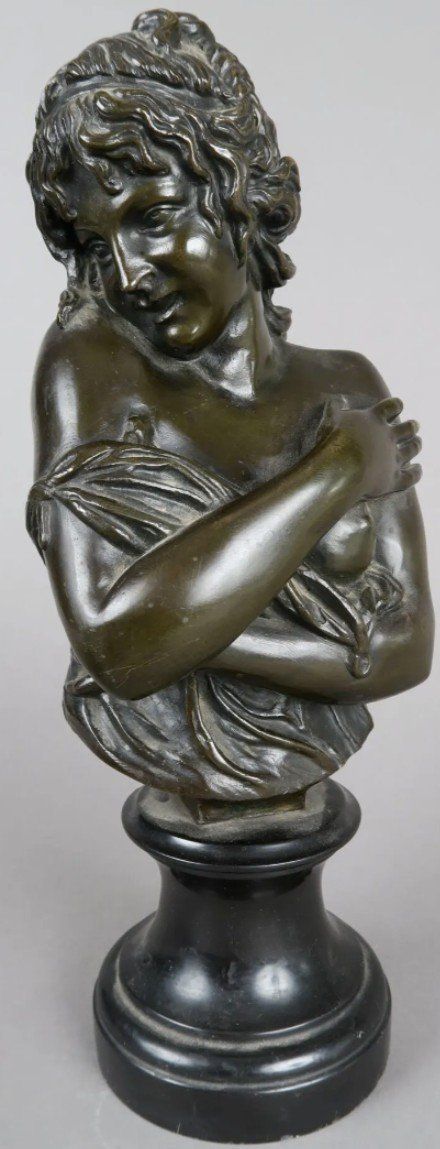 HOUDON Jean Antoine (1741-1828) Busto in bronzo di una giovane ragazza. Firmato