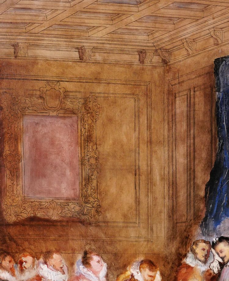 Arnold SCHEFFER 1839-1873 Heinrich III., sein Mignon und sein Hofstaat, Gemälde, Skizze, um 1865