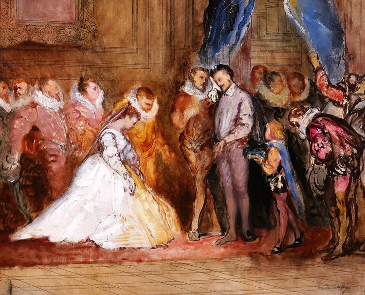 Arnold SCHEFFER 1839-1873 Heinrich III., sein Mignon und sein Hofstaat, Gemälde, Skizze, um 1865