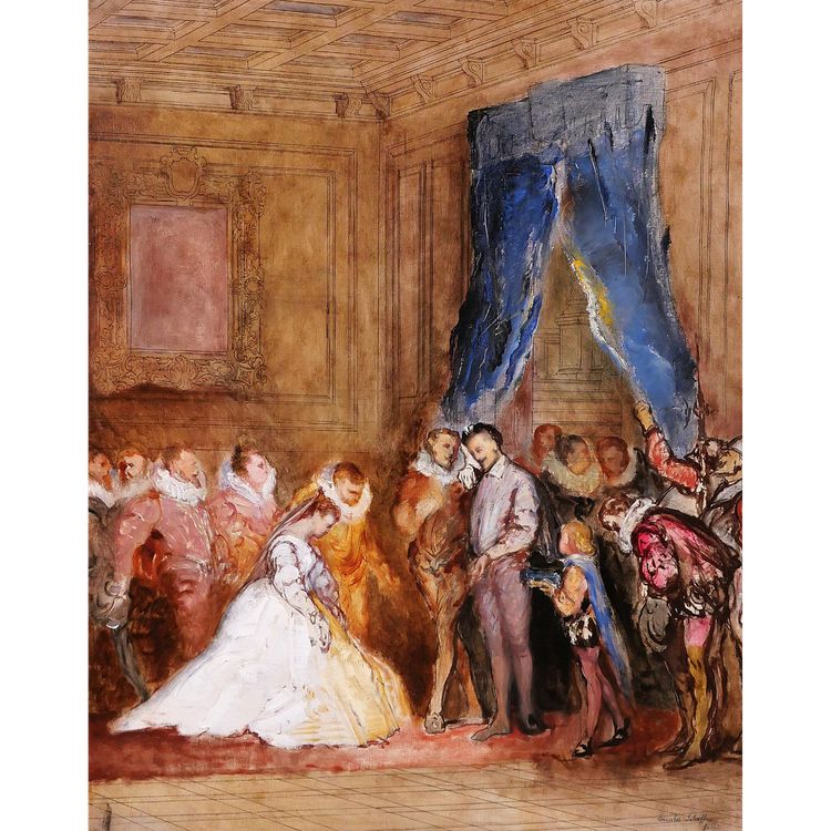 Arnold SCHEFFER 1839-1873 Heinrich III., sein Mignon und sein Hofstaat, Gemälde, Skizze, um 1865