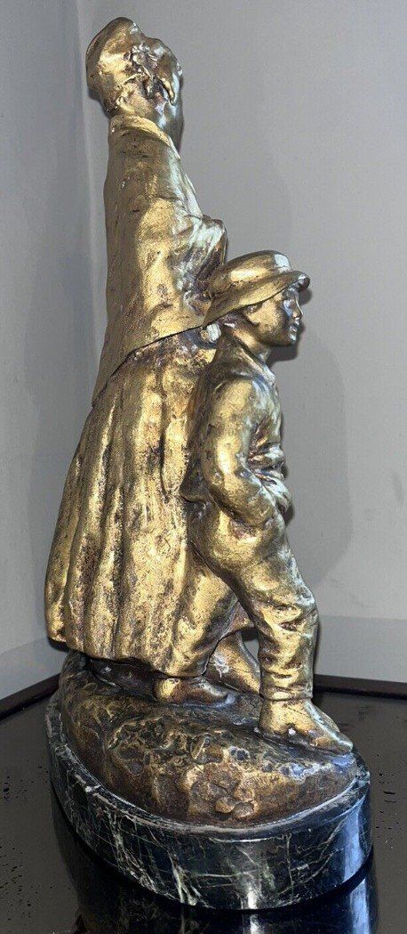 Joseph d'ASTE (1881-1945)  La Fête Au Village, Groupe En Bronze Doré   Signé