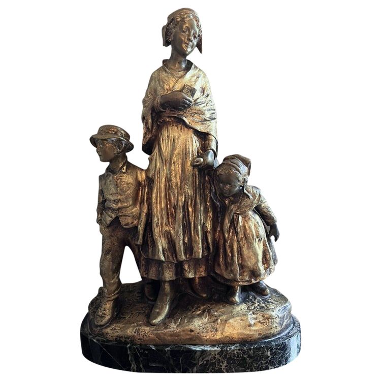Joseph d'ASTE (1881-1945)  La Fête Au Village, Groupe En Bronze Doré   Signé