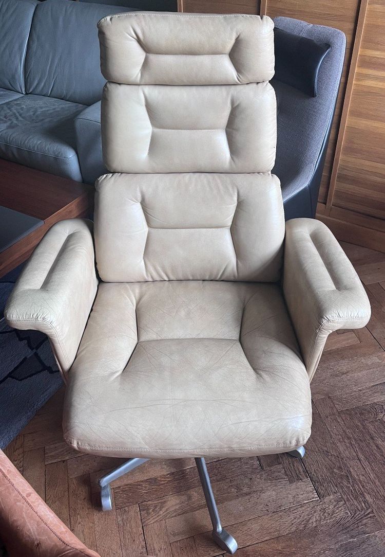 RING MOBEL FABRIKK Scandinavian Leather Office Chair with Aluminium Frame Circa 1970
