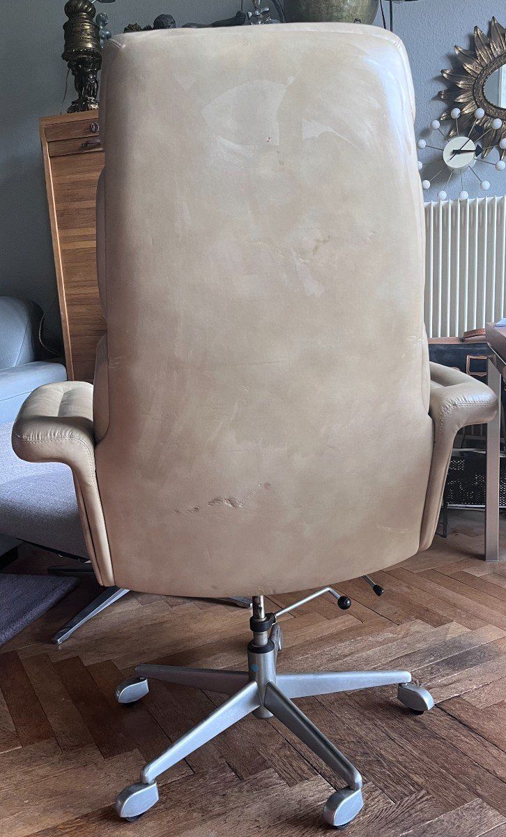 RING MOBEL FABRIKK Scandinavian Leather Office Chair with Aluminium Frame Circa 1970