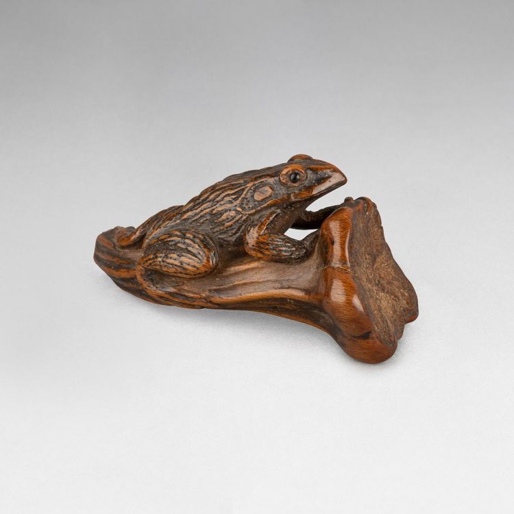 Netsuke - Grenouille Perchée Sur Une Queue De Coloquinte. Japon Edo