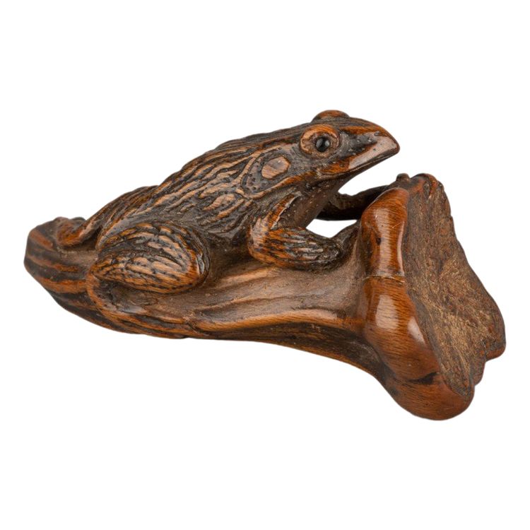 Netsuke - Grenouille Perchée Sur Une Queue De Coloquinte. Japon Edo