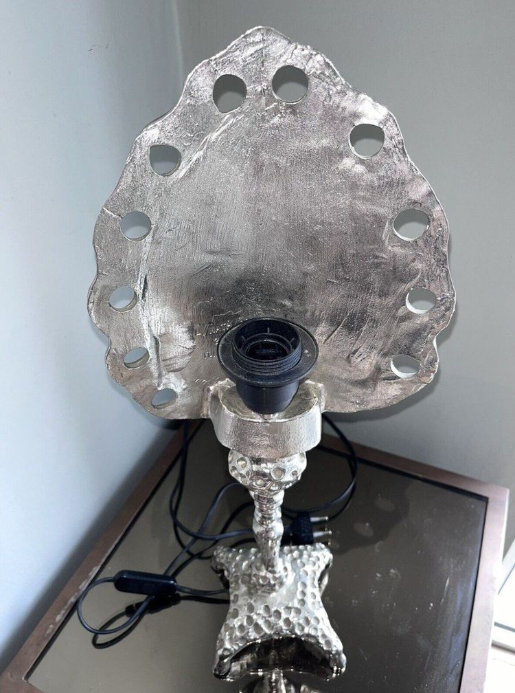 Fondica & Mathias. Grande Lampe Palme En Bronze Argenté (rare) Signée Et Numéro