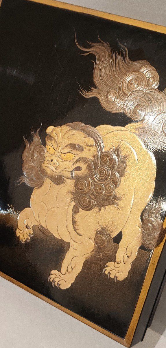 Suzuribako - Japanese Shishi Lacquer Writing Case, Meiji Japan