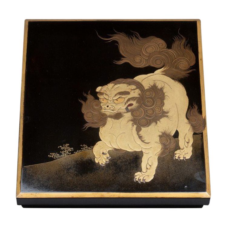 Suzuribako - Japanese Shishi Lacquer Writing Case, Meiji Japan