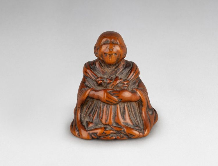 Netsuke - Saigyo Hoshi Looking at Fuji. Japan Edo