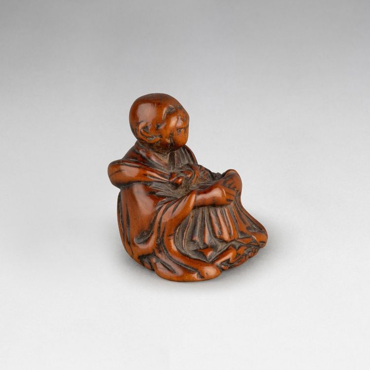 Netsuke - Saigyo Hoshi Looking at Fuji. Japan Edo