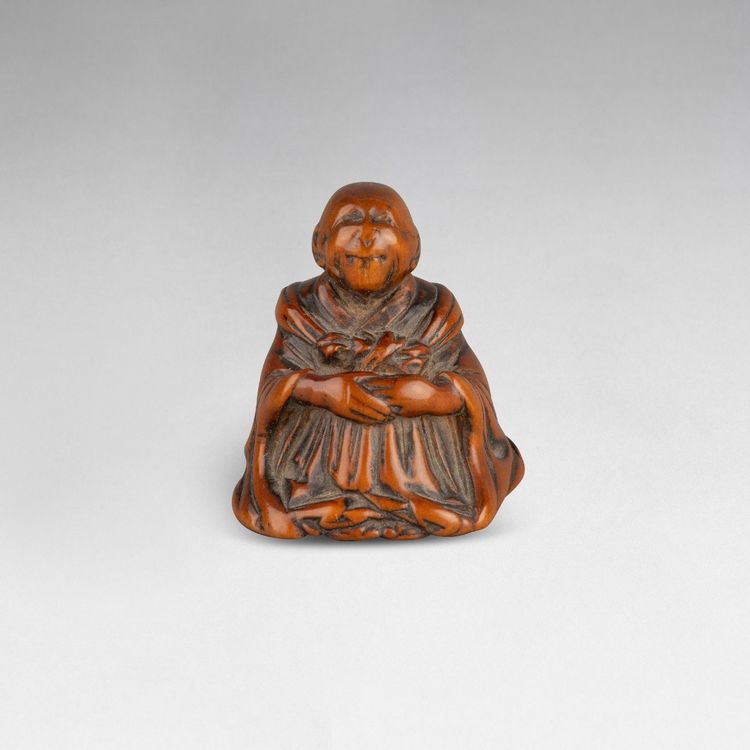 Netsuke - Saigyo Hoshi Looking at Fuji. Japan Edo