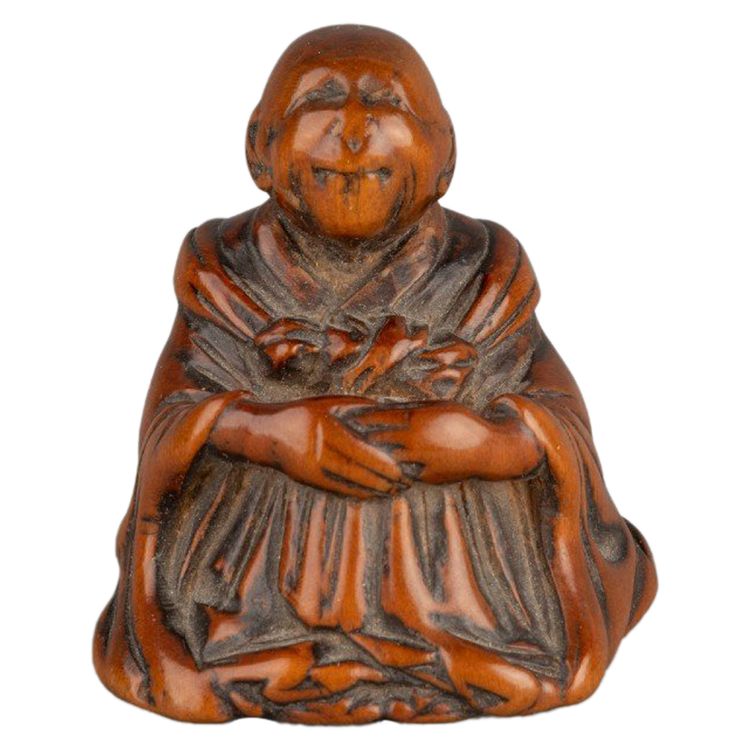 Netsuke - Saigyo Hoshi Looking at Fuji. Japan Edo