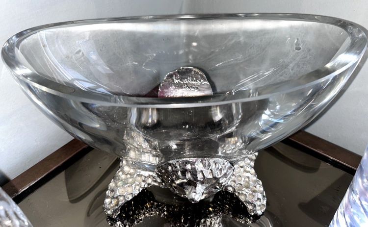 FONDICA & MATHIAS Rare Set Of Four Silvered Bronze And Crystal Pieces