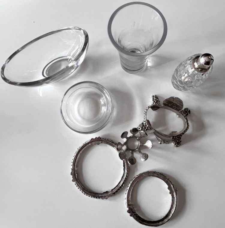 FONDICA & MATHIAS Rare Set Of Four Silvered Bronze And Crystal Pieces