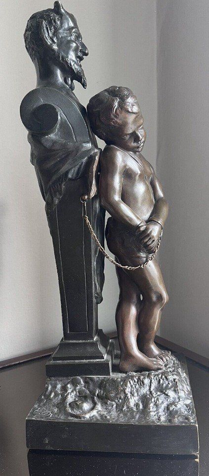 Edouard DROUOT(1859-1945).large Bronze Signed Satyr & Angel "Love in Chains".