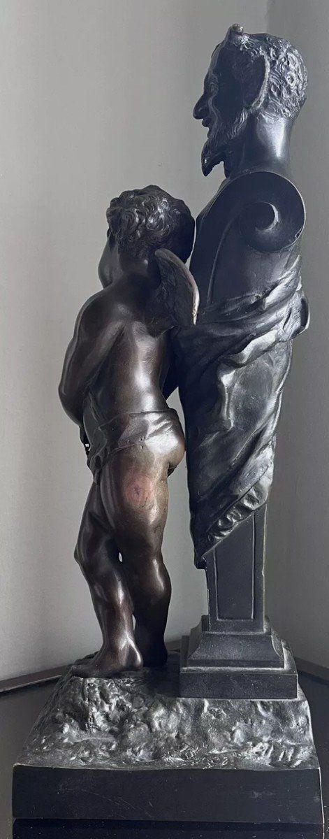 Edouard DROUOT(1859-1945).large Bronze Signed Satyr & Angel "Love in Chains".