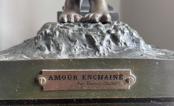 Edouard DROUOT(1859-1945).large Bronze Signed Satyr & Angel "Love in Chains".