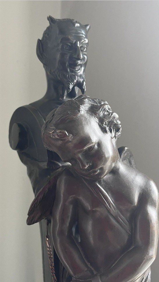 Edouard DROUOT(1859-1945).large Bronze Signed Satyr & Angel "Love in Chains".