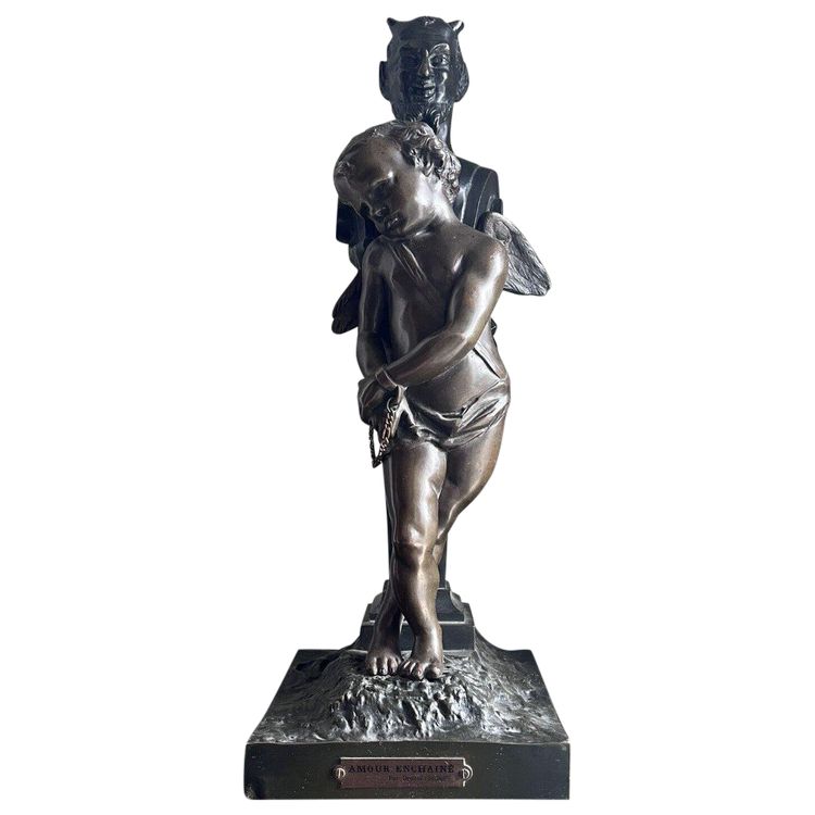 Edouard DROUOT(1859-1945).large Bronze Signed Satyr & Angel "Love in Chains".