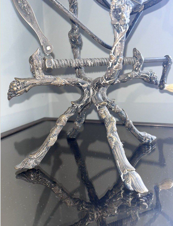 Antique Art Nouveau Bronze Wine Server with Vine Decor on Goat Legs