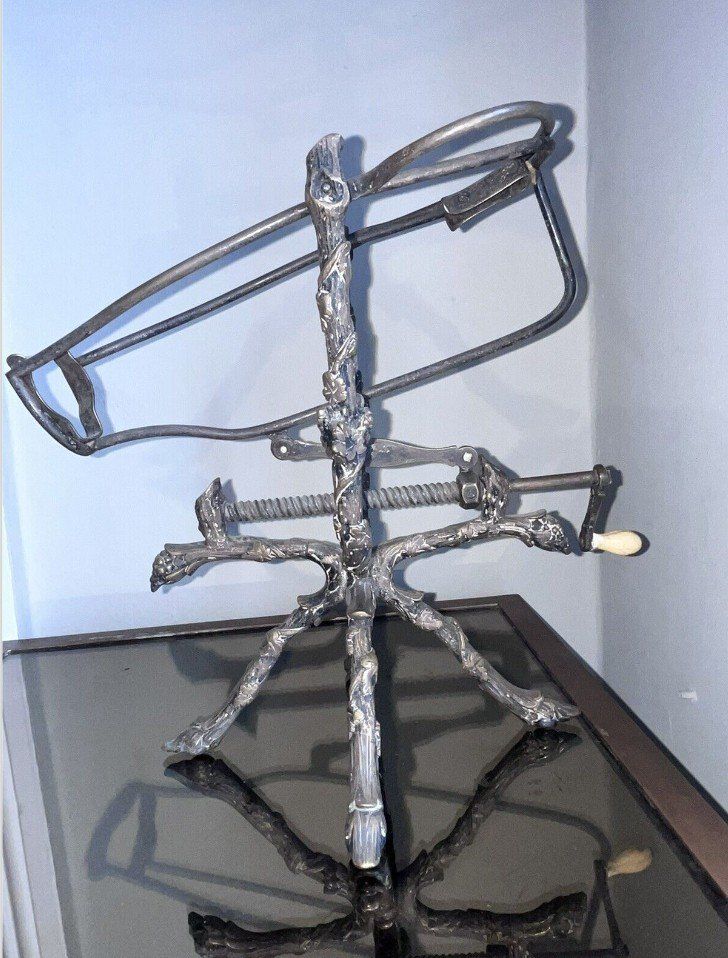 Antique Art Nouveau Bronze Wine Server with Vine Decor on Goat Legs